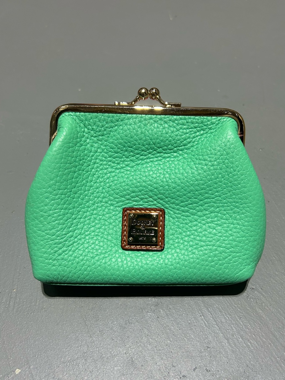 Dooney & Bourke Green Large Framed Kisslock Leather Coin Purse